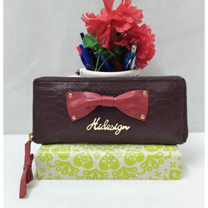 Hidesign Brown Leather Snakeskin Embossed Bow Zip Around Credit Card Wallet